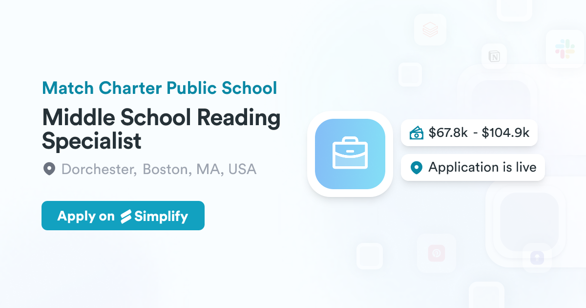 Middle School Reading Specialist Match Charter Public School